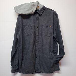 Vtg Rip Curl Youth Shirt w/Hoodie L Gray Button Down Skater Jacket Slant Pockets